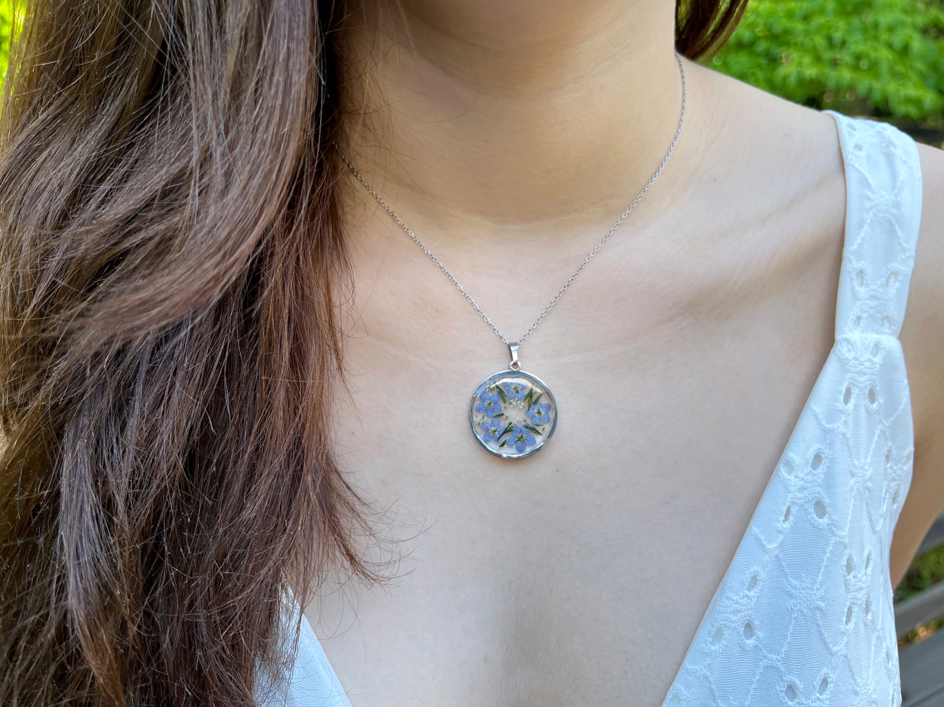 Forget me not flower necklace Handmade resin jewelry