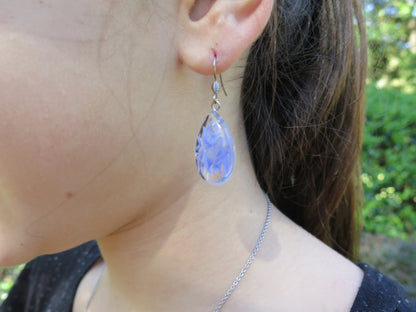 Botanical Resin Earrings with blue Babys breath flowers