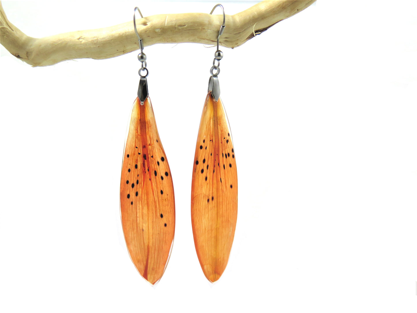 Botanical Resin Earrings Tiger Lily petals