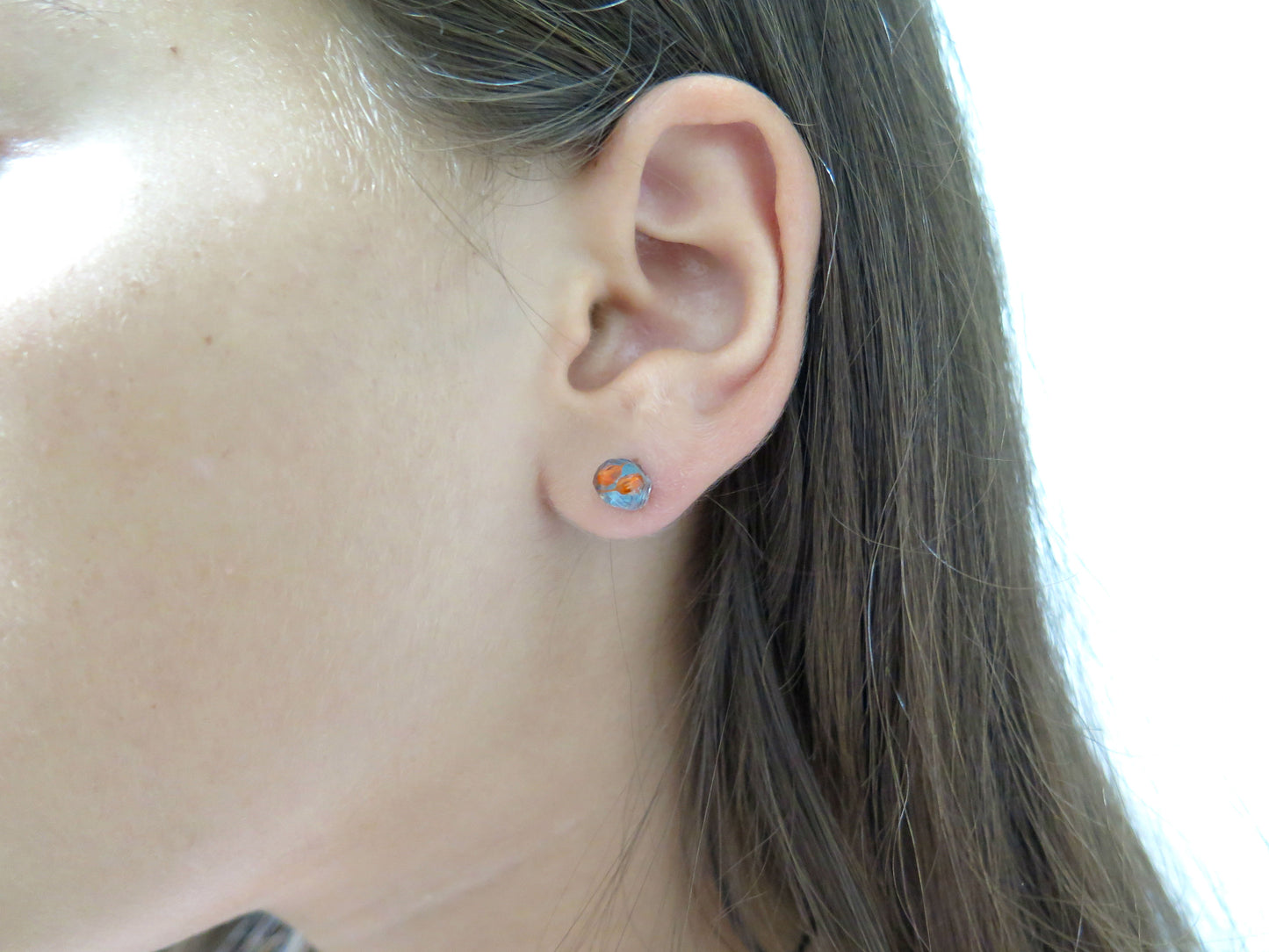 Handmade flower stud earrings, Post resin earring