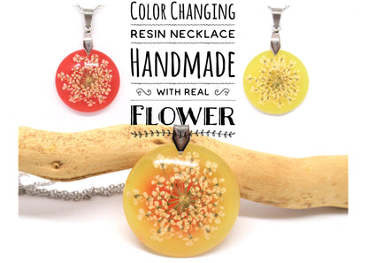 Color changing flower necklace red to yellow