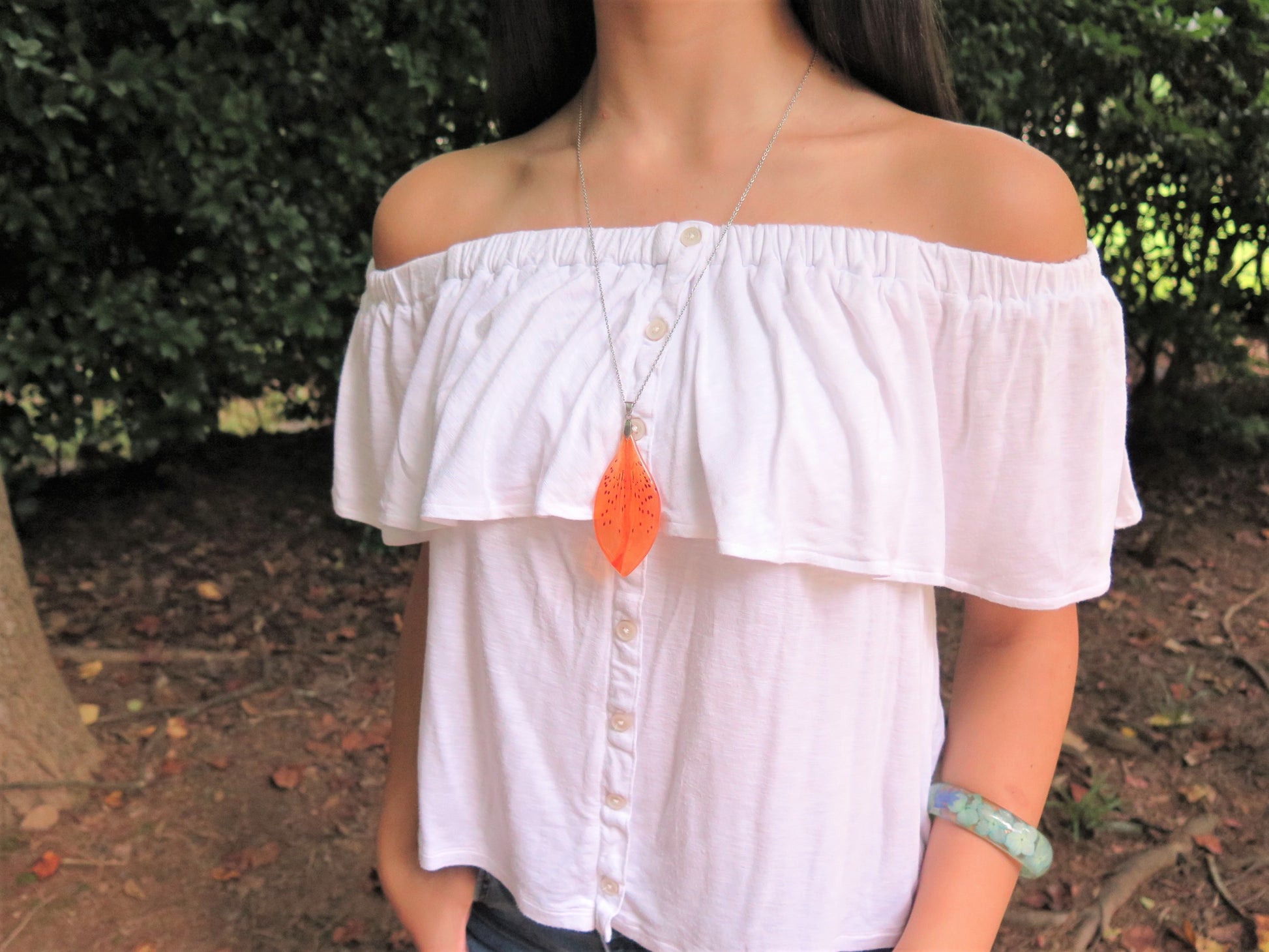 tiger lily necklace Tiger Lily Necklace - Real Flower Pendant