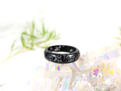 Black resin ring with silver flakes unisex band ring