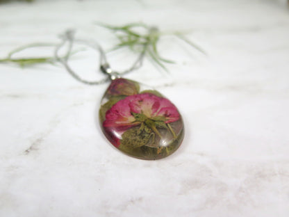 Red Rose artisan necklace Pressed flowr in resin