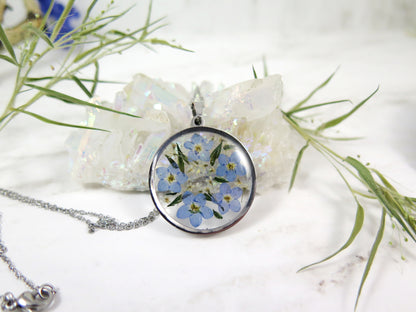 Forget me not flower necklace Handmade resin jewelry