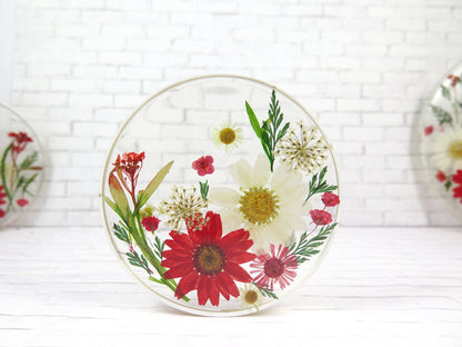 Decorative tile resin coaster home decor - housewarming gift - Pressed flowers Art