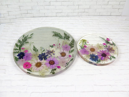 Pressed flowers Art - Floral resin coaster - Small gift for home