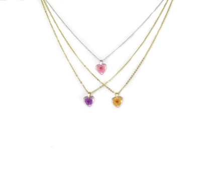 Dainty heart shape necklace with pressed flowers