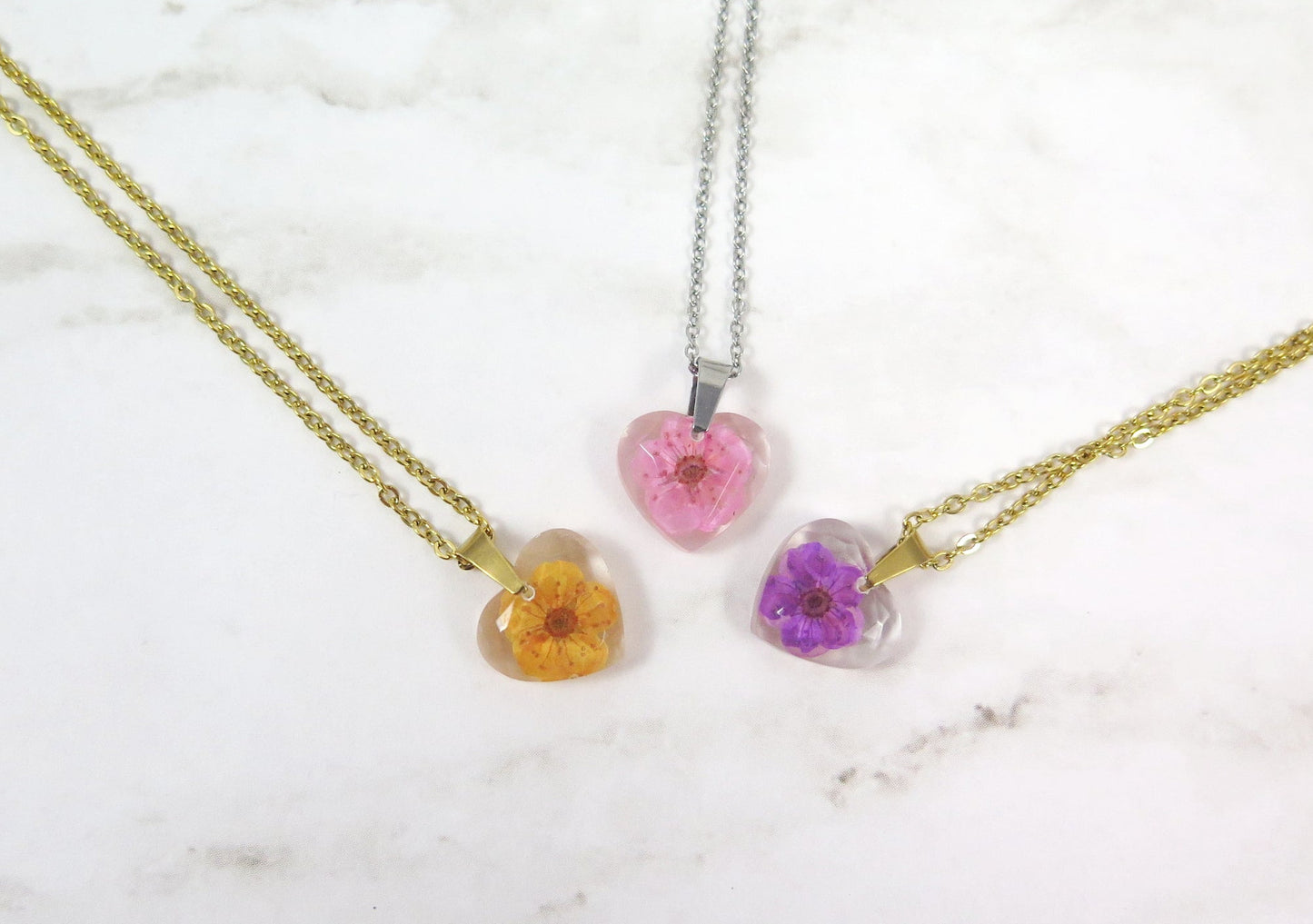 small dainty pressed flower necklace 