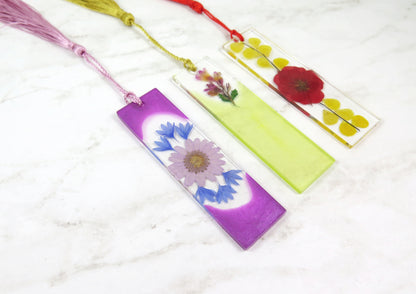 Resin pressed flowers bookmark with tassel - Pressed flowers page marker