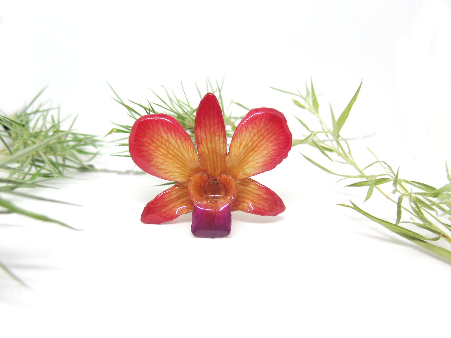 Real Orchid flower necklace Flower Jewelry in Resin Red Yellow