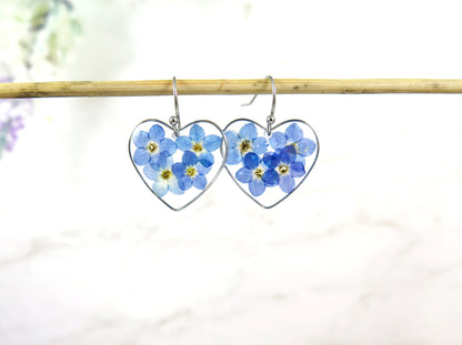Forget me not heart earrings - resin earrings gift for her
