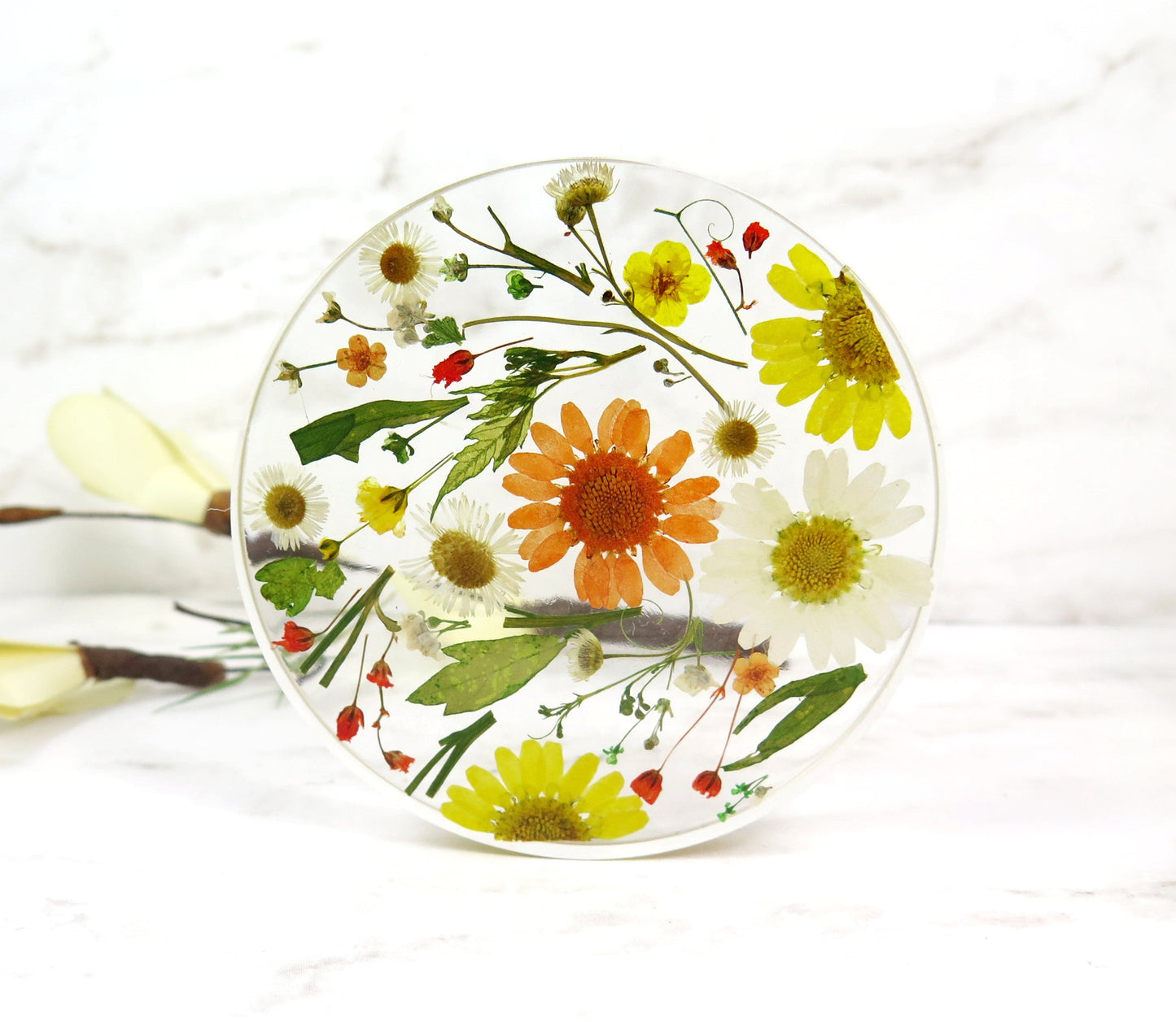 Flower resin coaster - pressed flowers home decor - decorative tile – Smile  with Flower