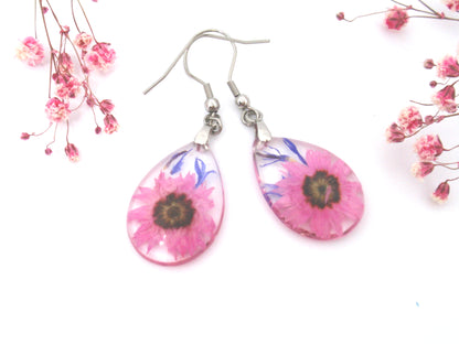 Handmade earrings with real flowers