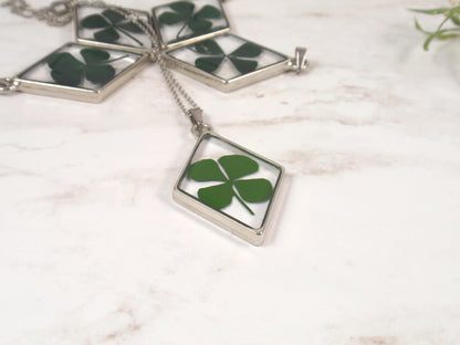 Four leaf clover resin necklace Lucky charm