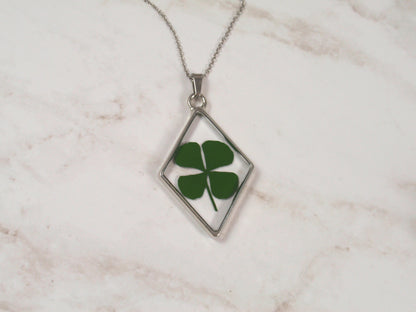 Four leaf clover resin necklace Lucky charm