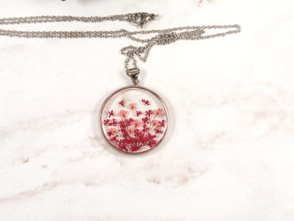 Queen Annes lace flower resin necklace