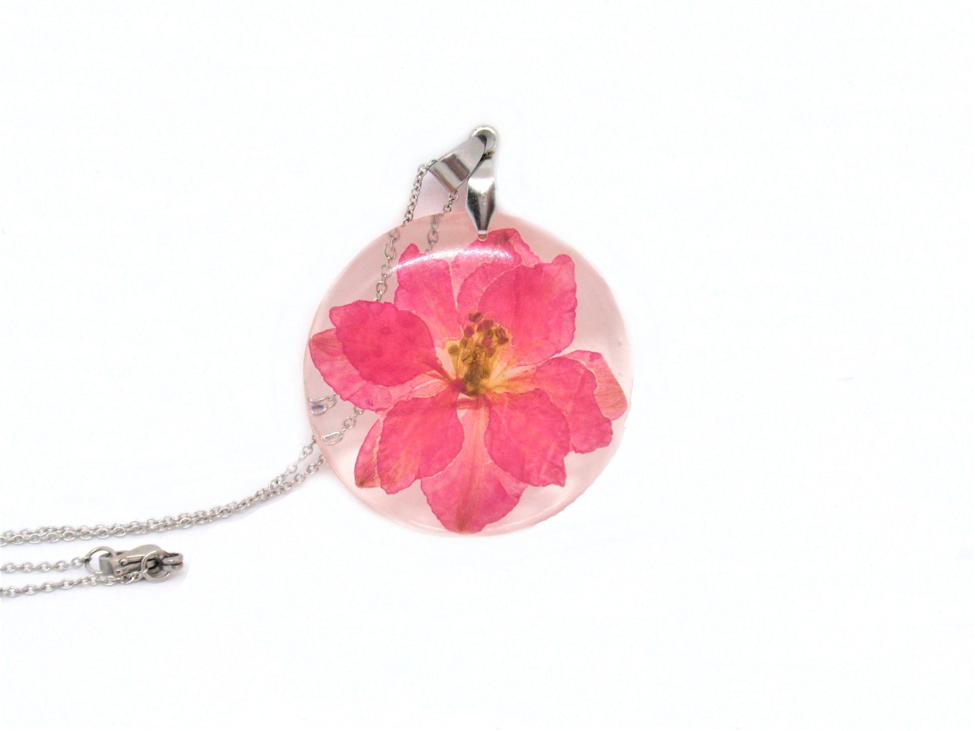 Flower Necklace Pink Larkspur jewelry
