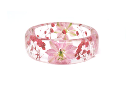 Botanical bangle bracelet, Real Pink flower bangle