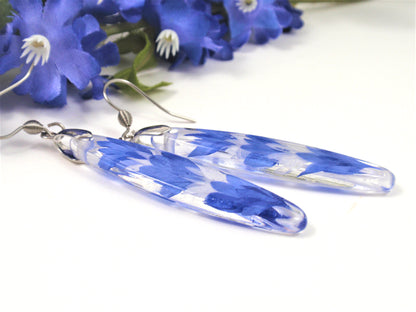 Pressed flower Nature earrings, Blue Cornflower petals Resin Jewelry