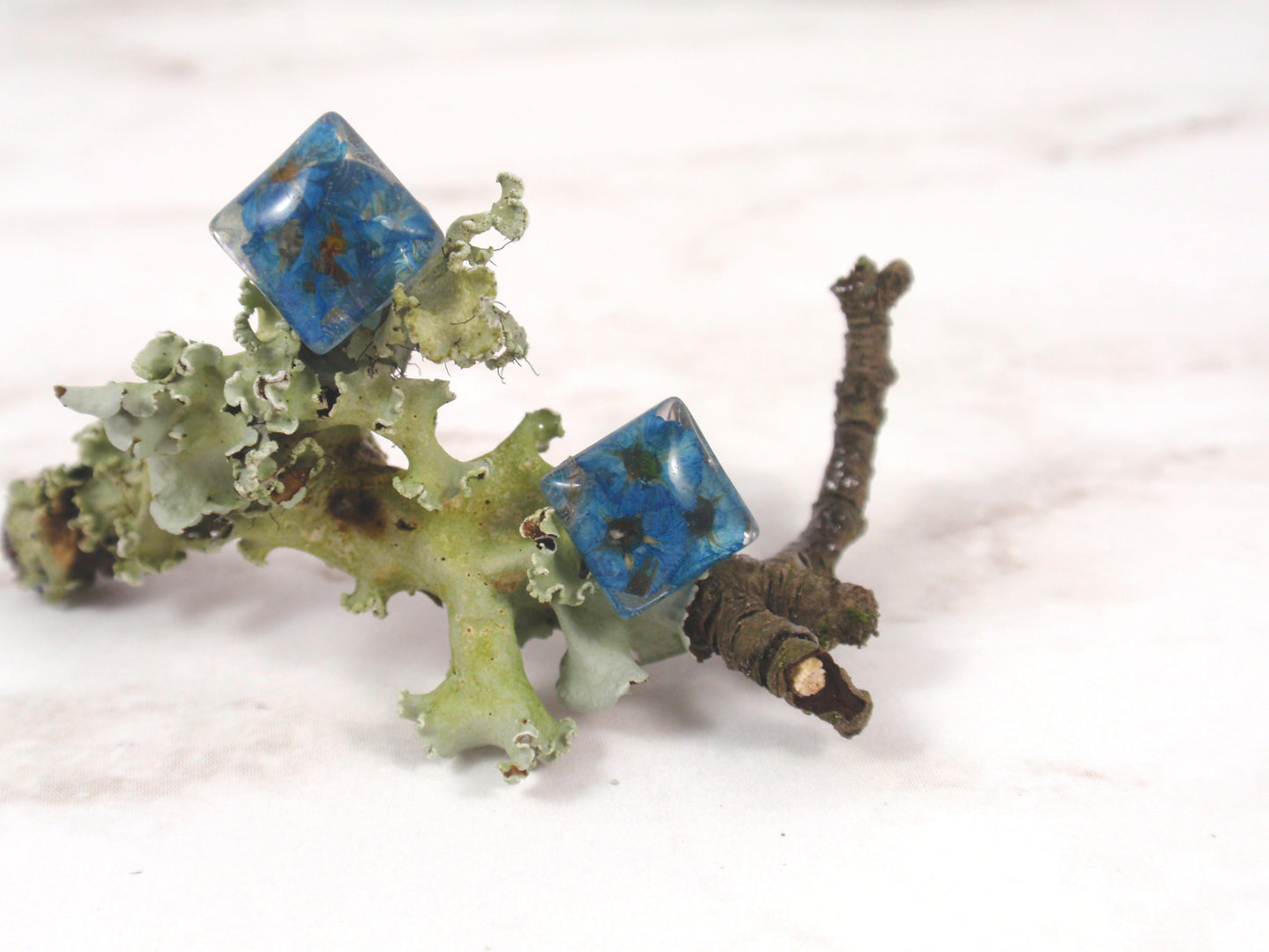 Handmade flower square stud earrings, Post resin earring