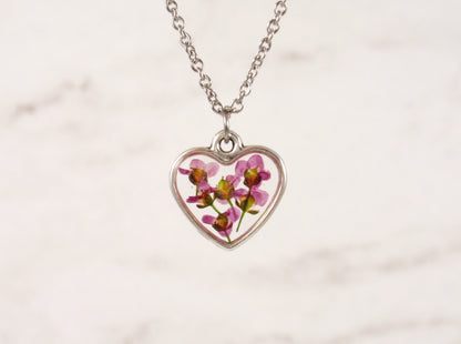 Alyssum flower heart necklace