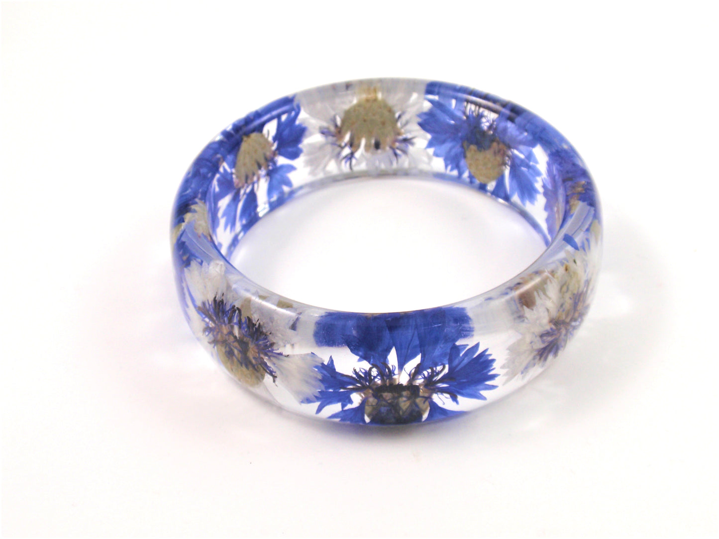 Blue Cornflower Resin Bangle Bracelet, Real Pressed Flowers