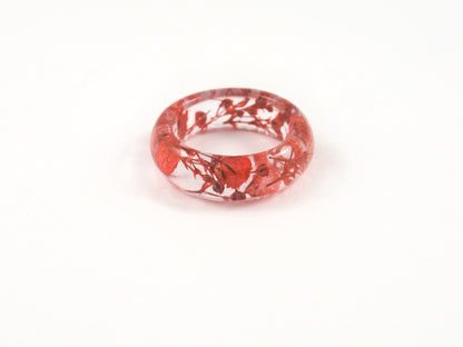 Handmade band ring, Red flower ring, Nature jewelry