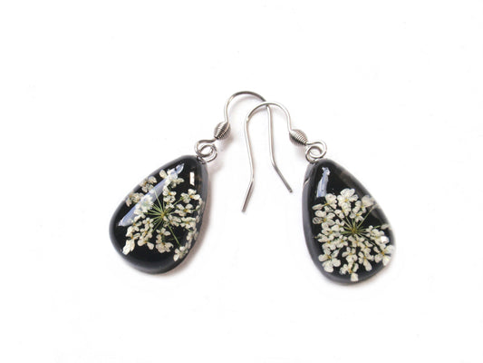 Queen Annes Lace Resin Earrings, Real Flower Resin Earrings