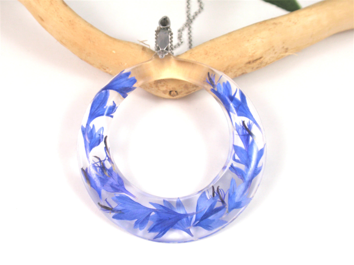 Real Flower Resin Necklace, botanical resin necklace, Blue Cornflower, bridesmaid gift