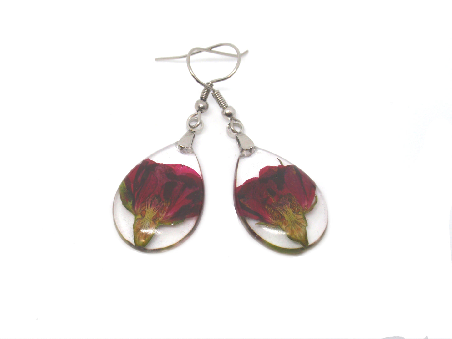 Red Rose buds Resin Earrings Botanical Earrings