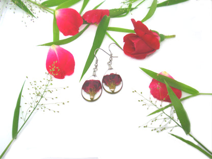 Red Rose buds Resin Earrings Botanical Earrings