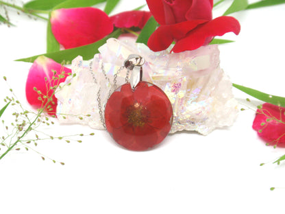 Birth Month flower June, Mini Red Rose necklace