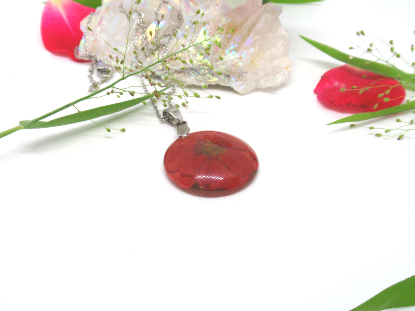 Birth Month flower June, Mini Red Rose necklace
