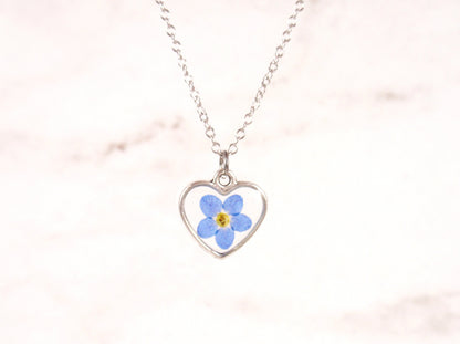 Forget me not flower heart shape necklace