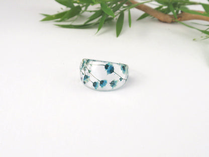 Real flower Resin ring, Blue ring, bridesmaid Jewelry