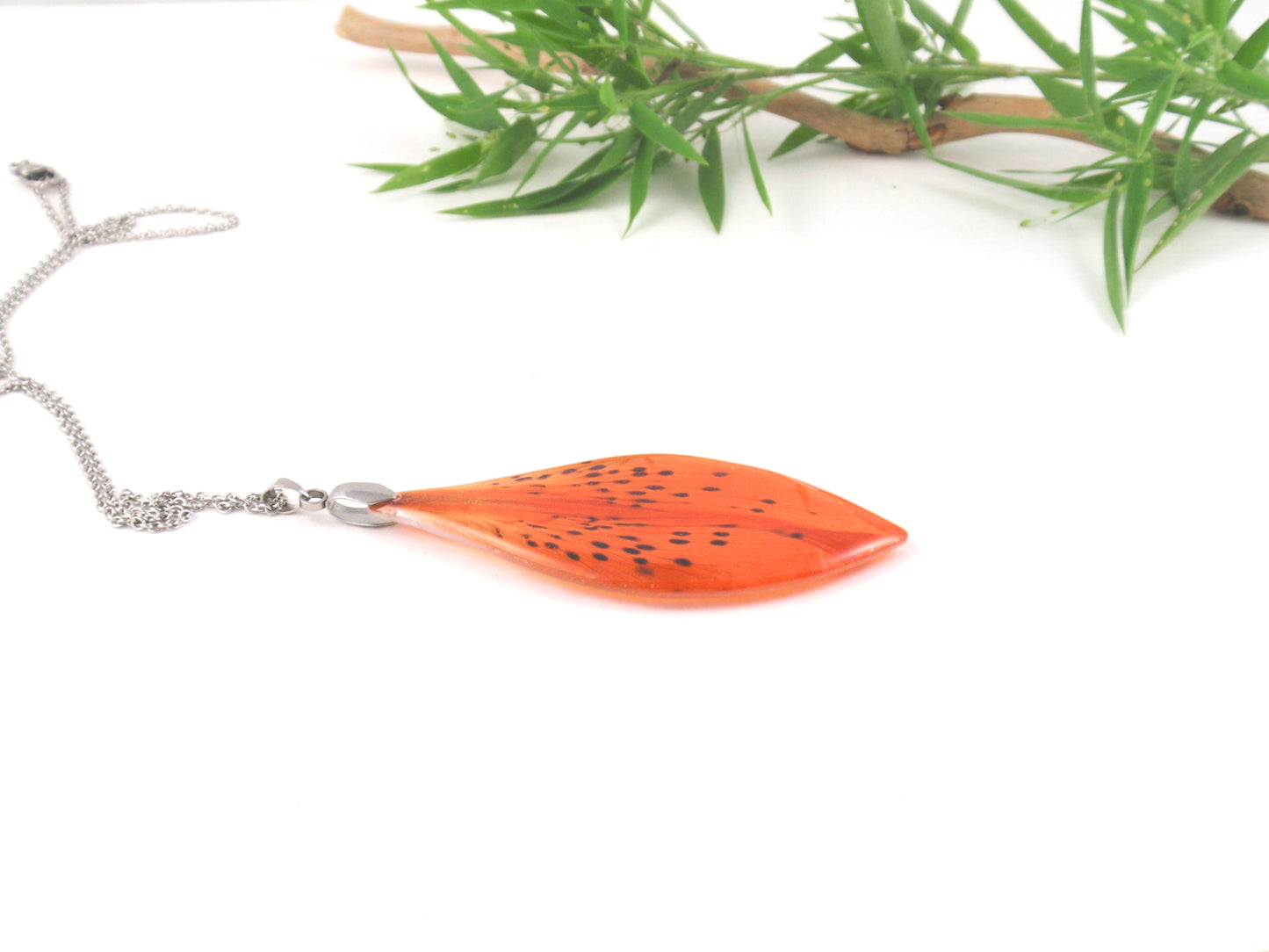 Handmade Orange Tiger Lily Pendant, Real Flower Necklace