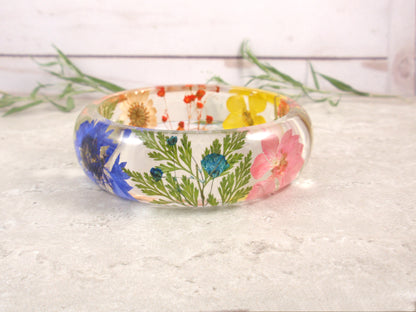 Real Flower Resin rainbow Bracelet, Pressed flower jewelry