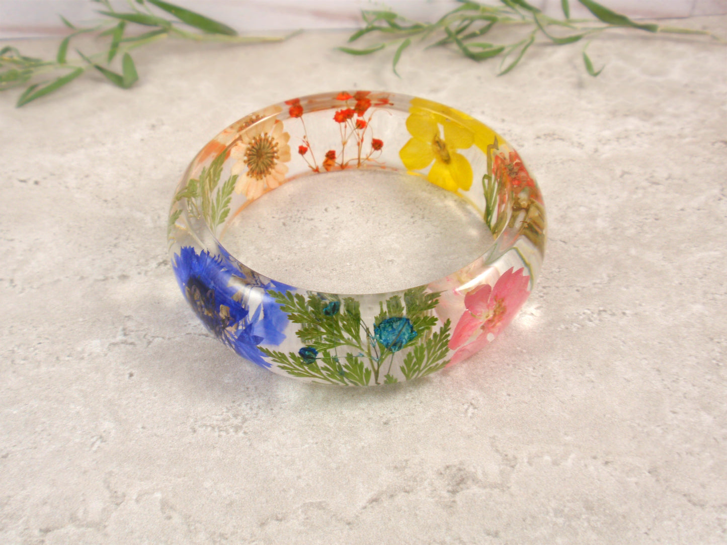 Real Flower Resin rainbow Bracelet, Pressed flower jewelry