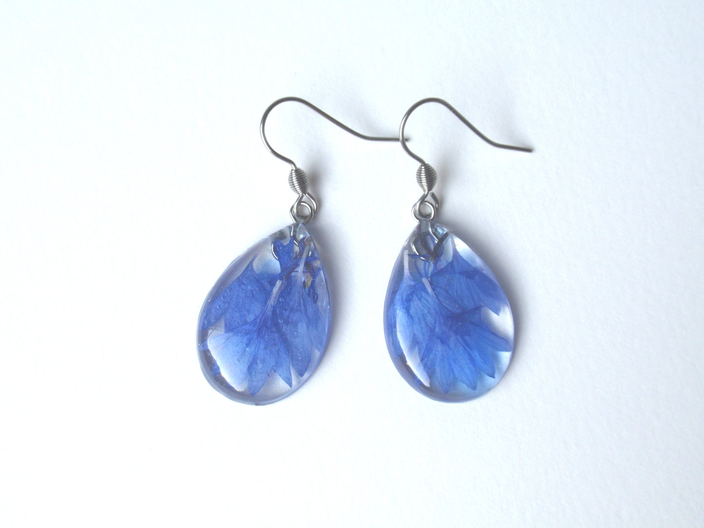 Teardrop earrings with blue Cornflower, bridesmaid jewelry