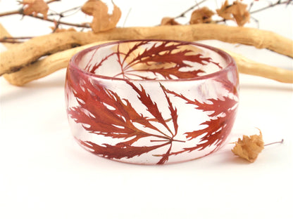 Japanese maple leaves bracelet, Handmade Resin Bangle