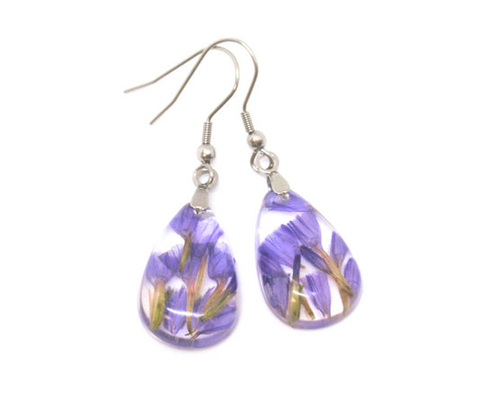 Real flower Resin Earrings, Purple flower earrings