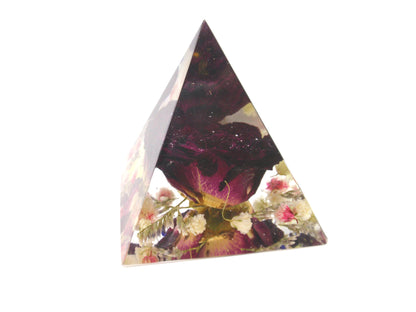 Red Rose paperweinght, real flower home decor pyramid