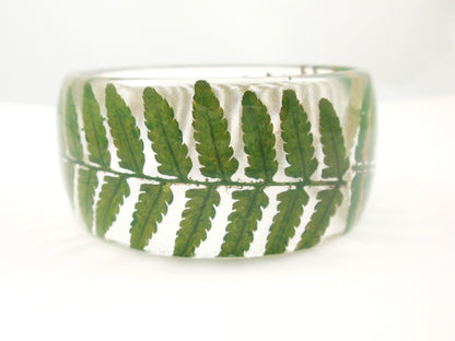 Green Fern Resin Bangle Bracelet, Real Flower Resin Bracelet