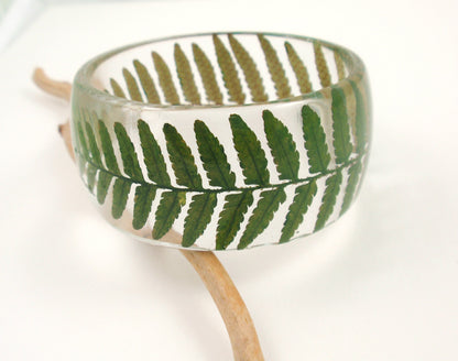 Green Fern Resin Bangle Bracelet, Real Flower Resin Bracelet