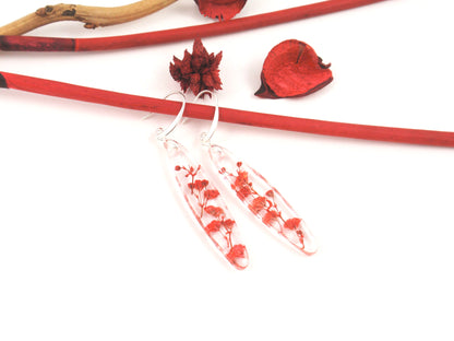 Red Baby's breath Flowers dangle Earrings, Nature jewelry