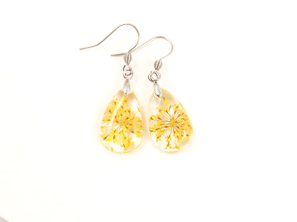 Handmade Pressed Flower earrings, Yellow flower earrings