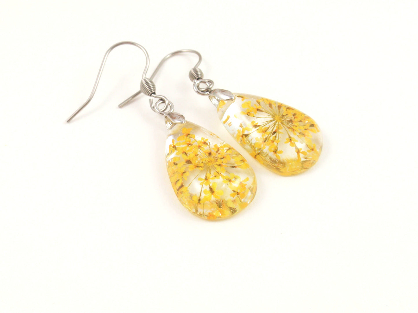 Handmade Pressed Flower earrings, Yellow flower earrings