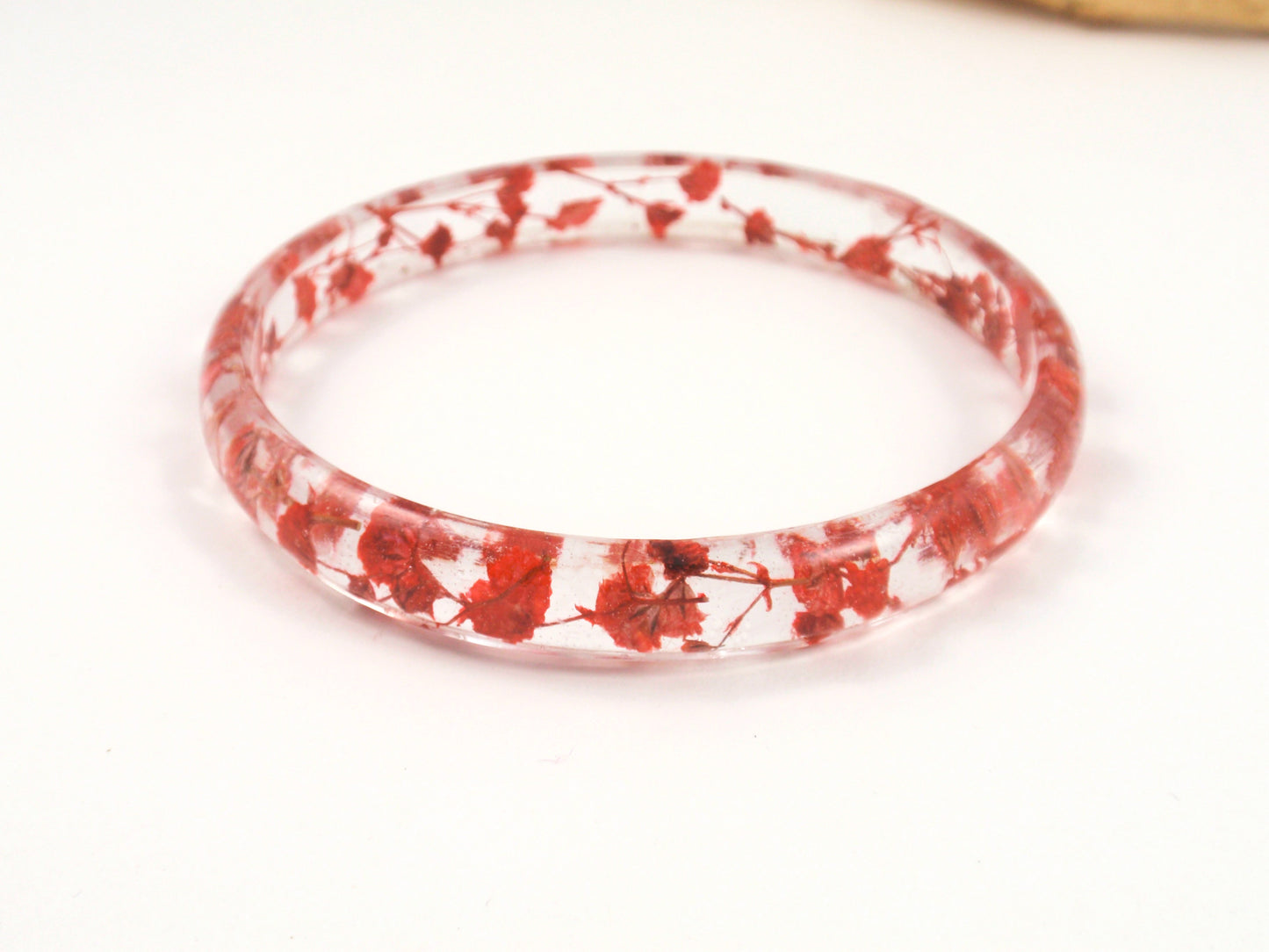 Red pressed flower resin bangle Bracelet, Botanical bracelet