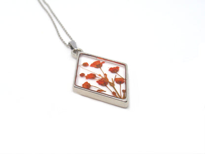 Tiny Pressed flowers Rhombus necklace real flower necklace